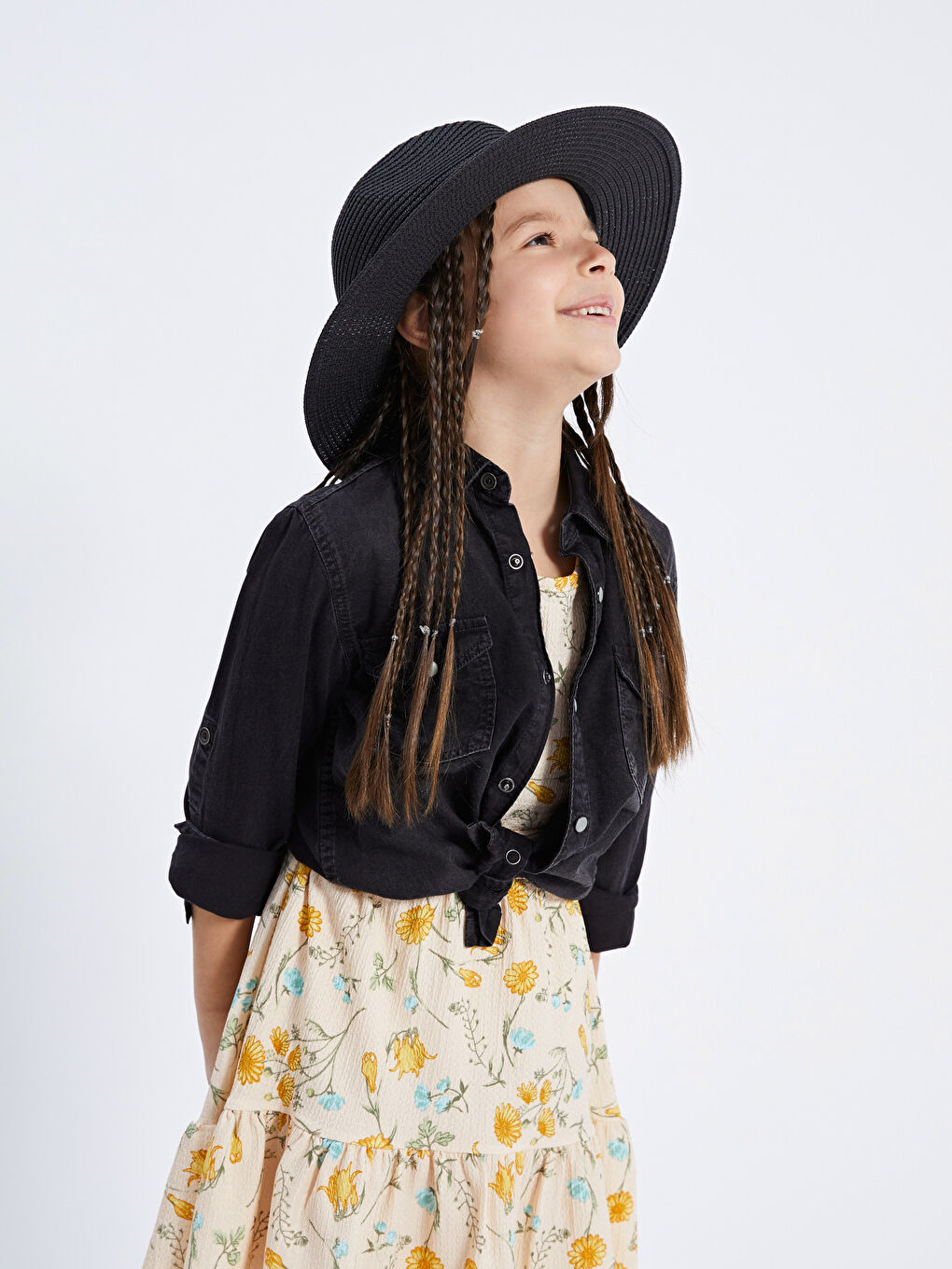 LCW ACCESSORIES Siyah Hasır Kız Çocuk Fötr Şapka