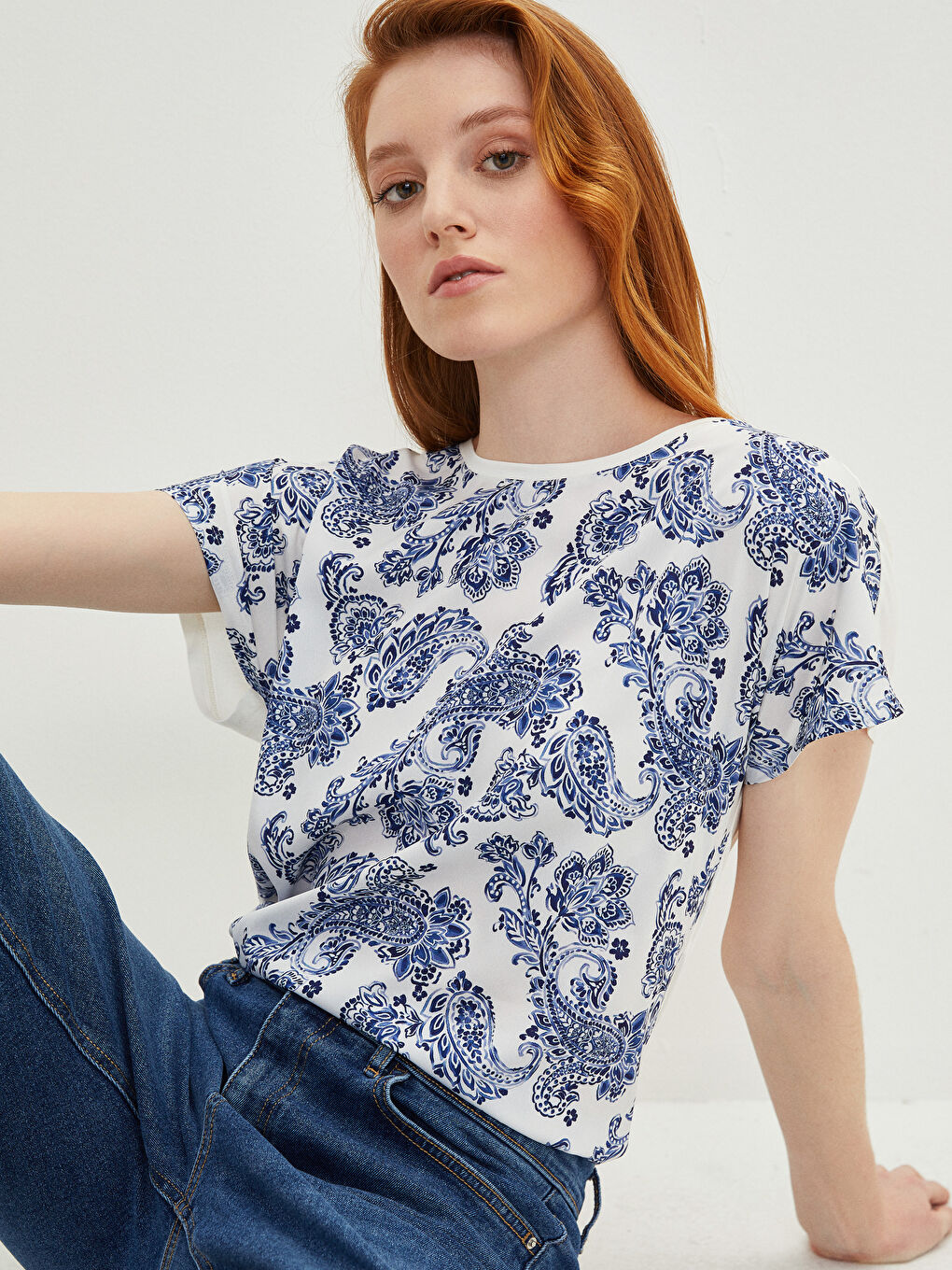 Crew Neck Patterned Short Sleeve Women's T-Shirt