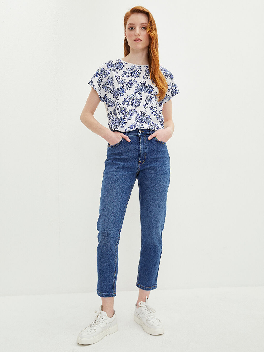 Crew Neck Patterned Short Sleeve Women's T-Shirt-2