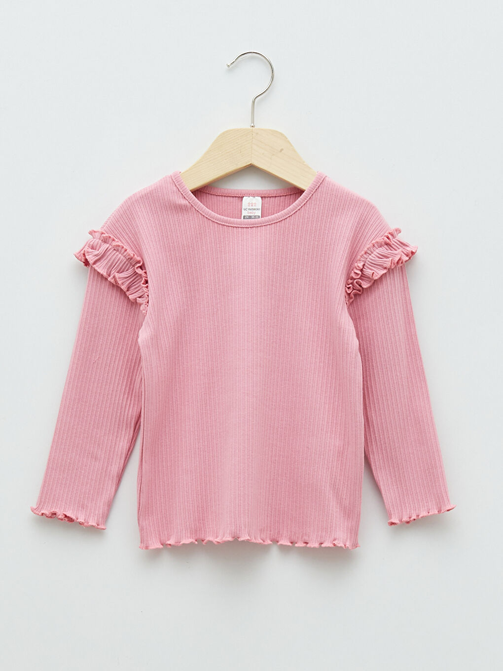 Pembe Bisiklet Yaka Uzun Kollu Kız Bebek Tişört