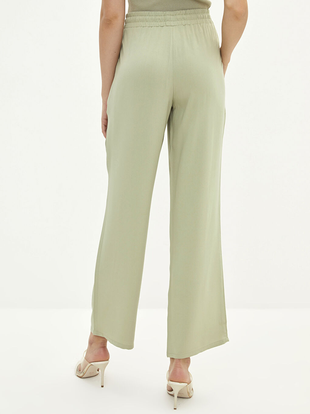 Elastic Waist Comfortable Fit Pocket Detailed Viscose Women's Trousers-3