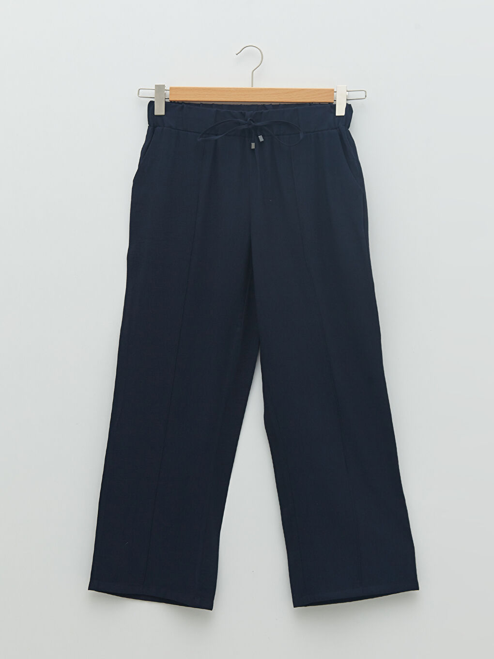 Lacivert Beli Lastikli Rahat Kalıp Cep Detaylı Kadın Pantolon-4