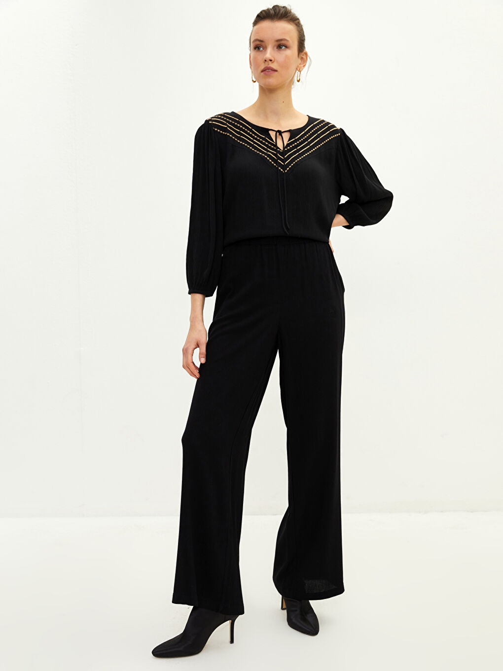 بنطلون للسيدات بخصر مرن وجيوب مستقيمة مصنوع من الفيسكوز-1