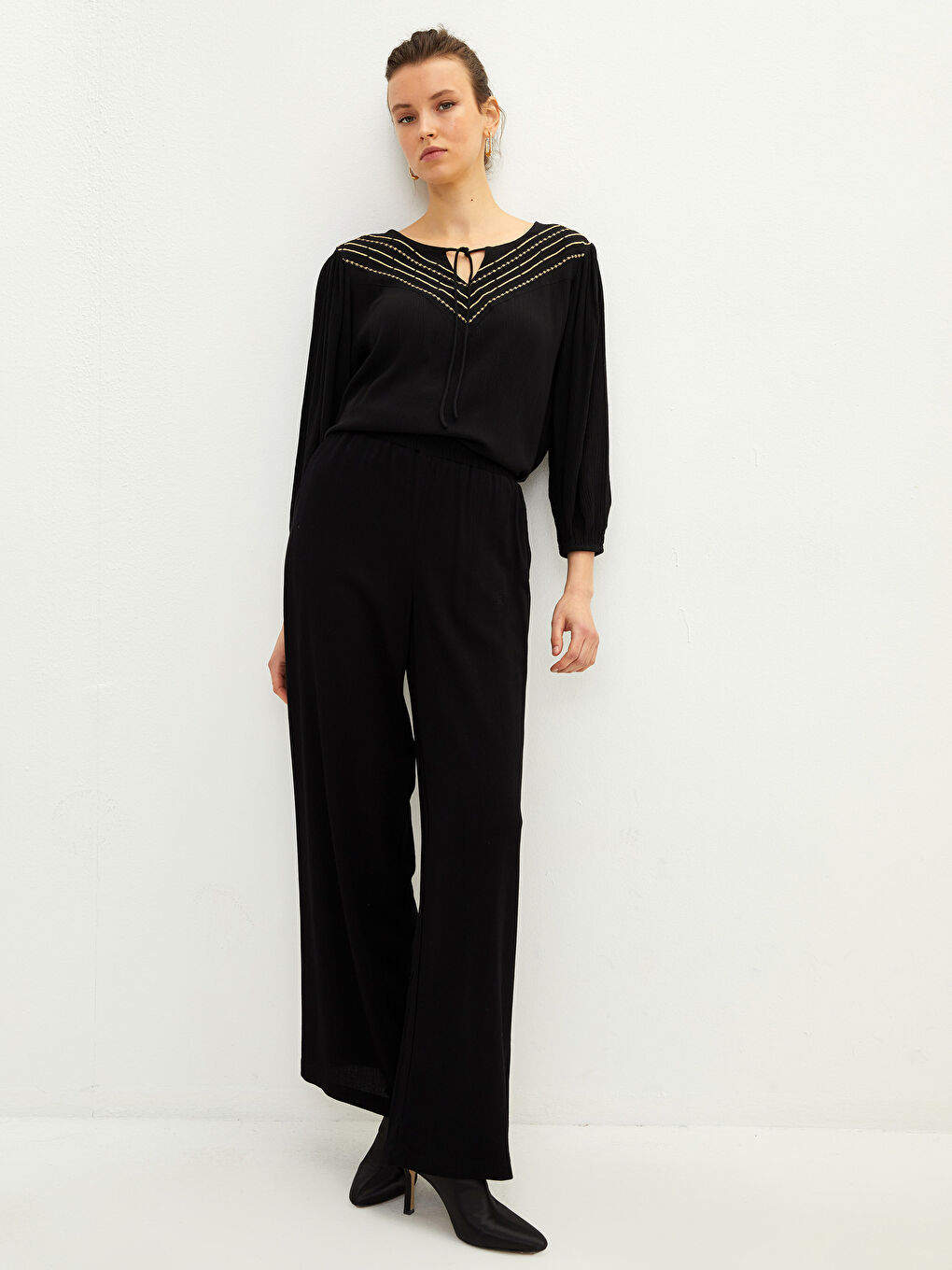 بنطلون للسيدات بخصر مرن وجيوب مستقيمة مصنوع من الفيسكوز-2