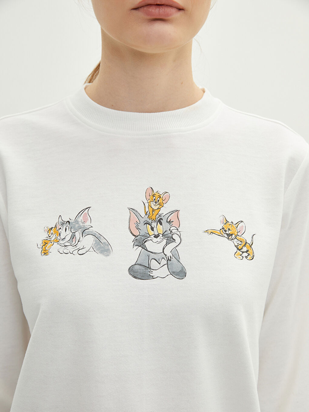 Crew Neck Tom&Jerry Printed Long Sleeve Women's Sweatshirt Tunic-3