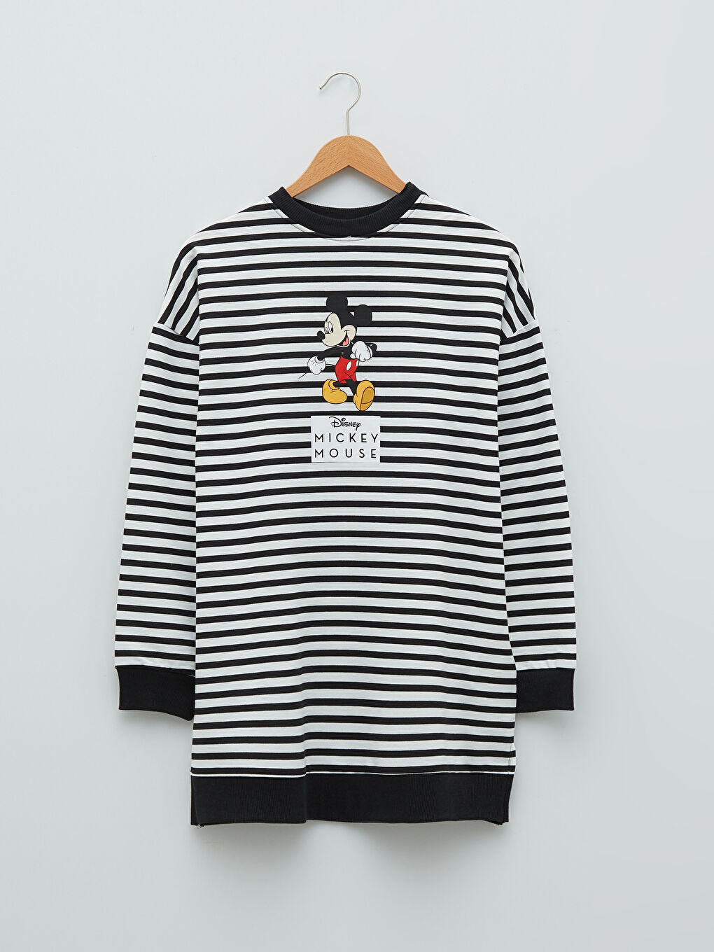 LCW Modest Crew Neck Striped Mickey Mouse Printed Long Sleeve Oversize Women's Sweatshirt Tunic -S27500Z8-LEG