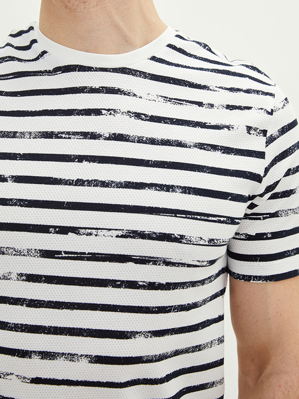 Lacivert Bisiklet Yaka Kısa Kollu Çizgili Pike Erkek Tişört-3