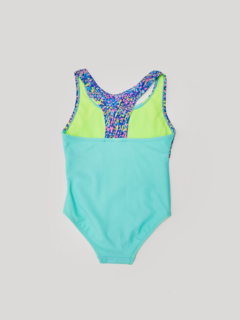 Turkuaz Esnek Kumaştan Baskılı Kız Çocuk Mayo ve Etek-2