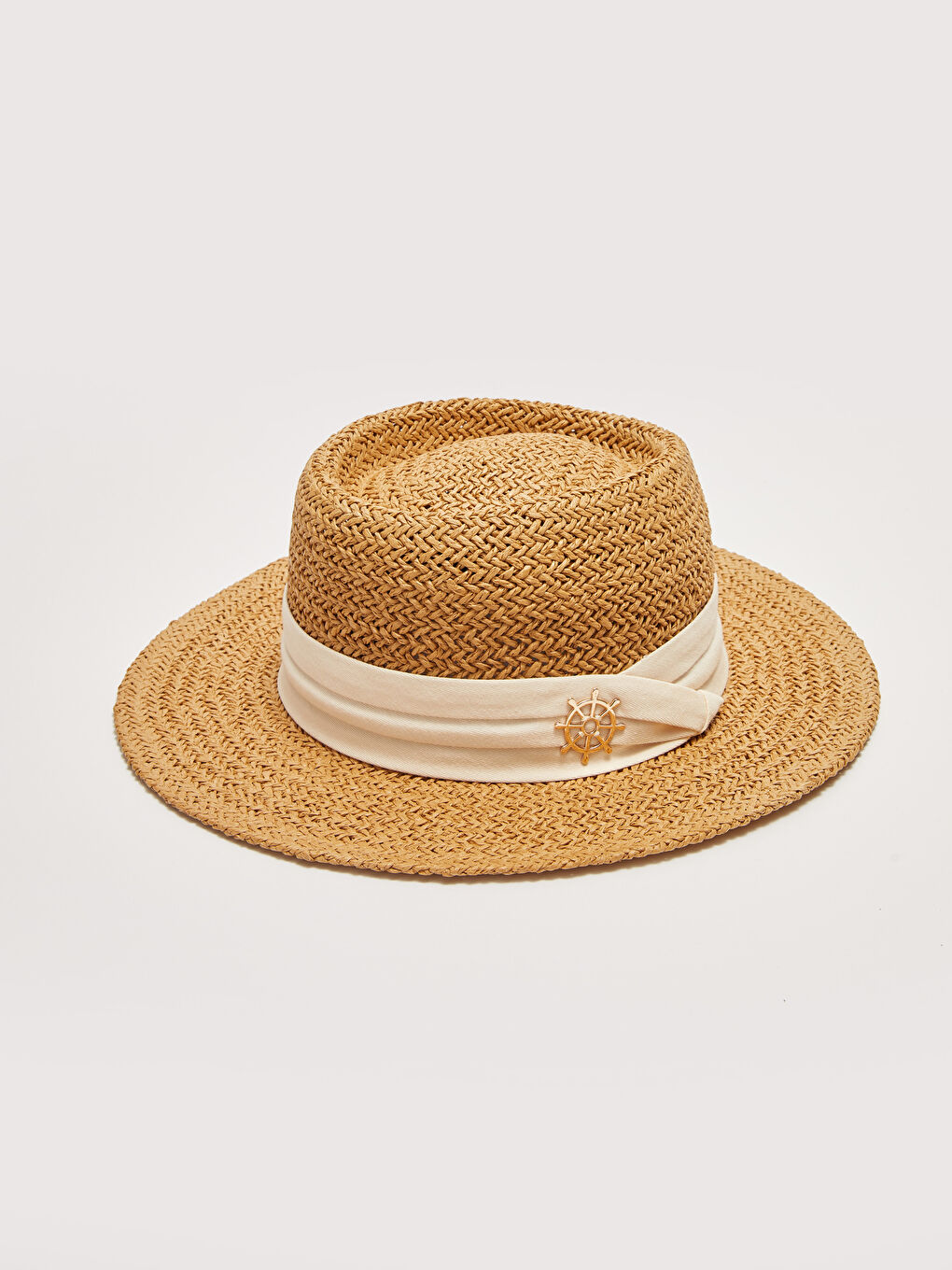 Bej Şerit Detaylı Kadın Hasır Fötr Şapka-3