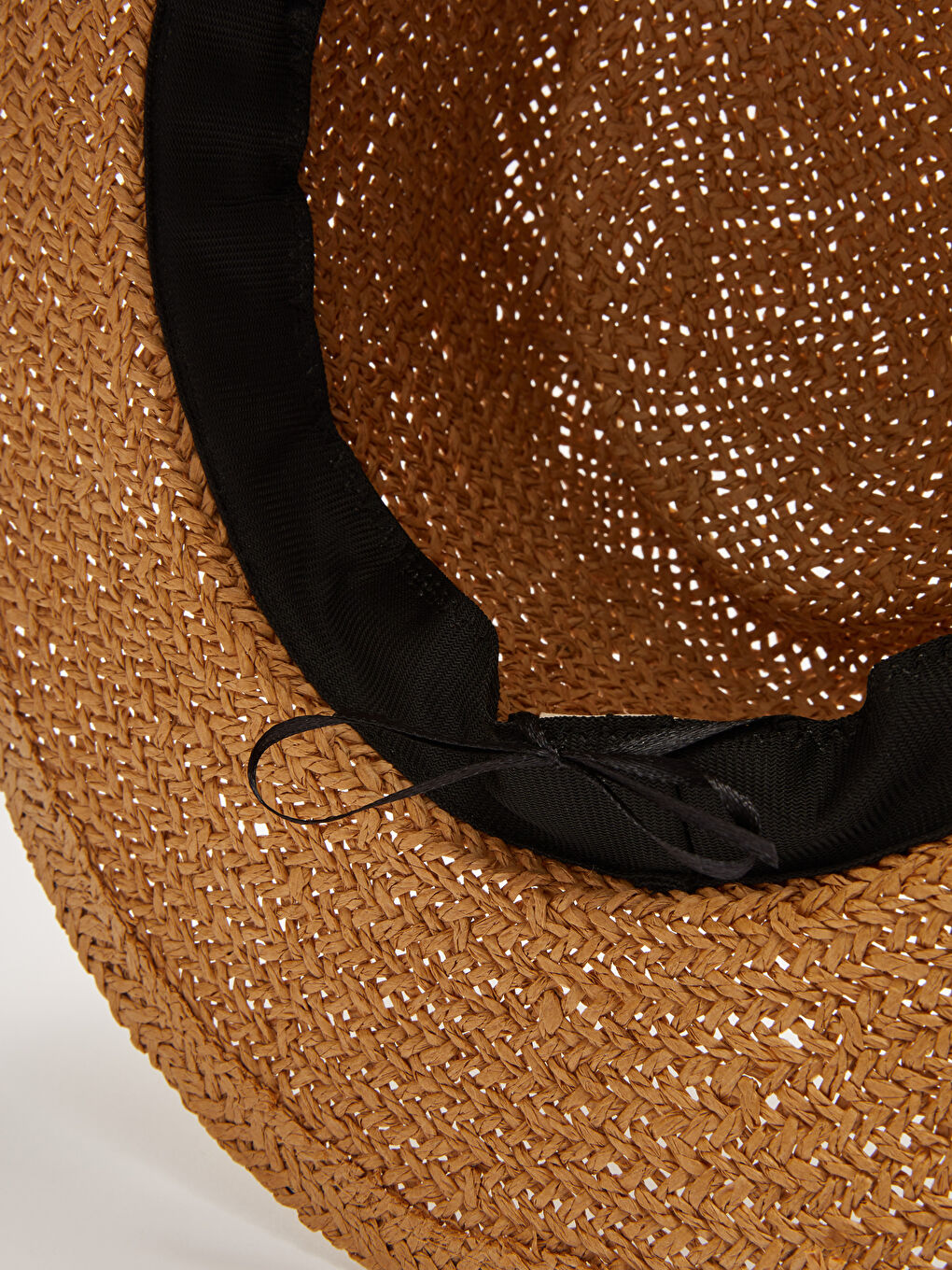 Bej Şerit Detaylı Kadın Hasır Fötr Şapka-4