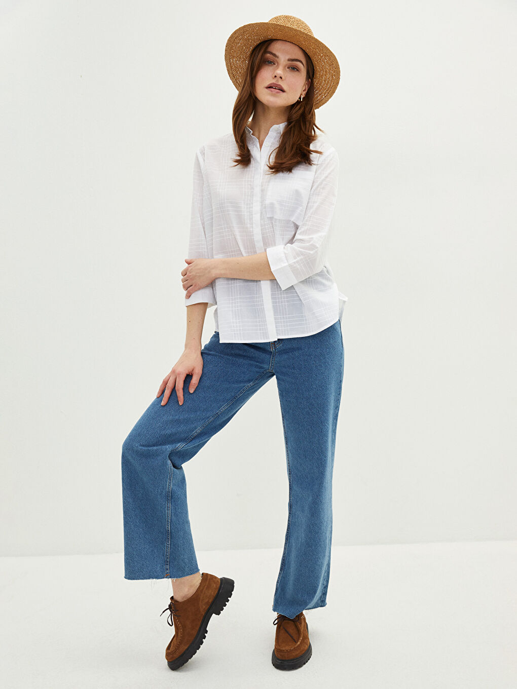 Bej Şerit Detaylı Kadın Hasır Fötr Şapka-2