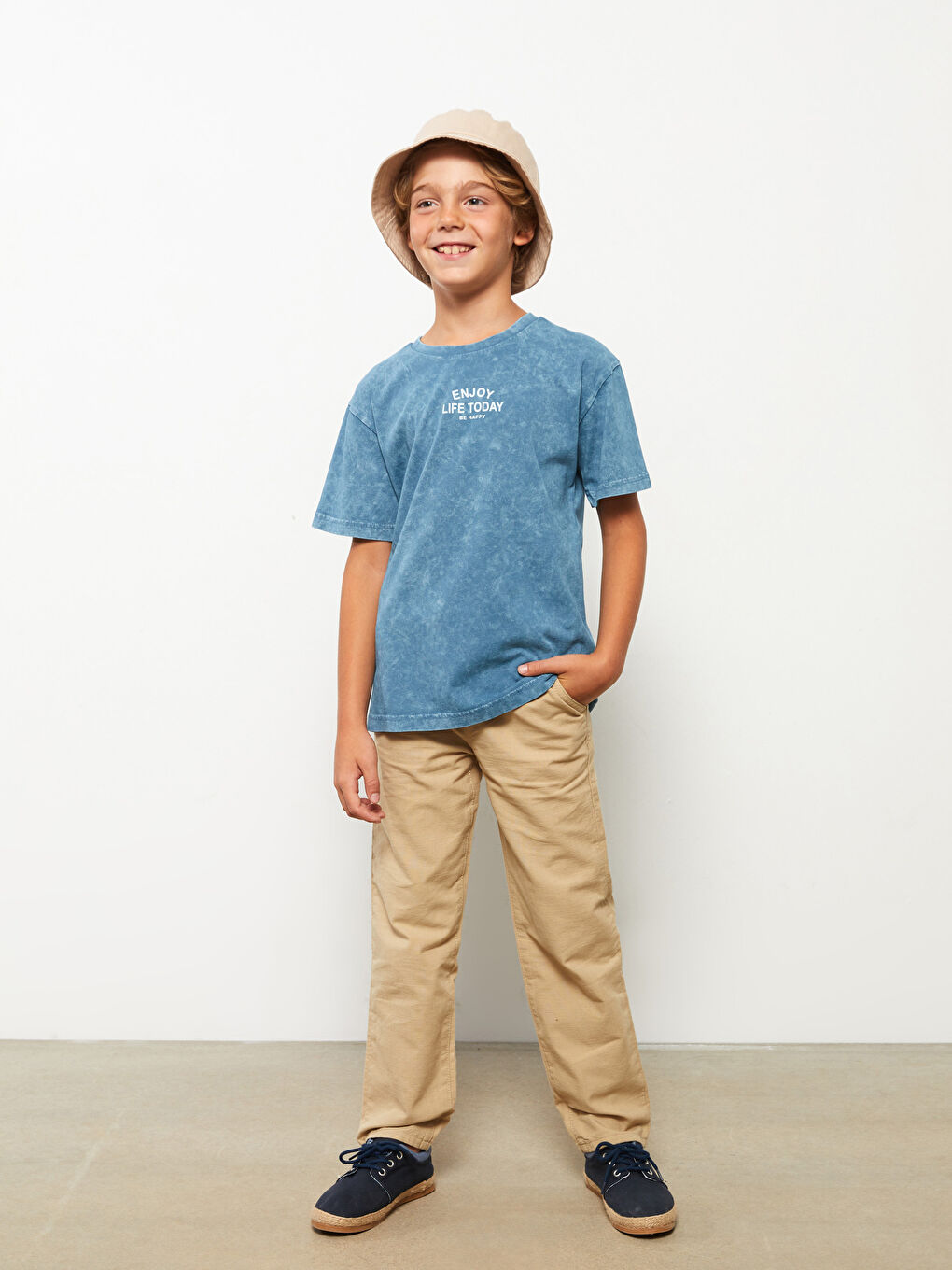 Bej Beli Lastikli Basic Gabardin Erkek Çocuk Pantolon