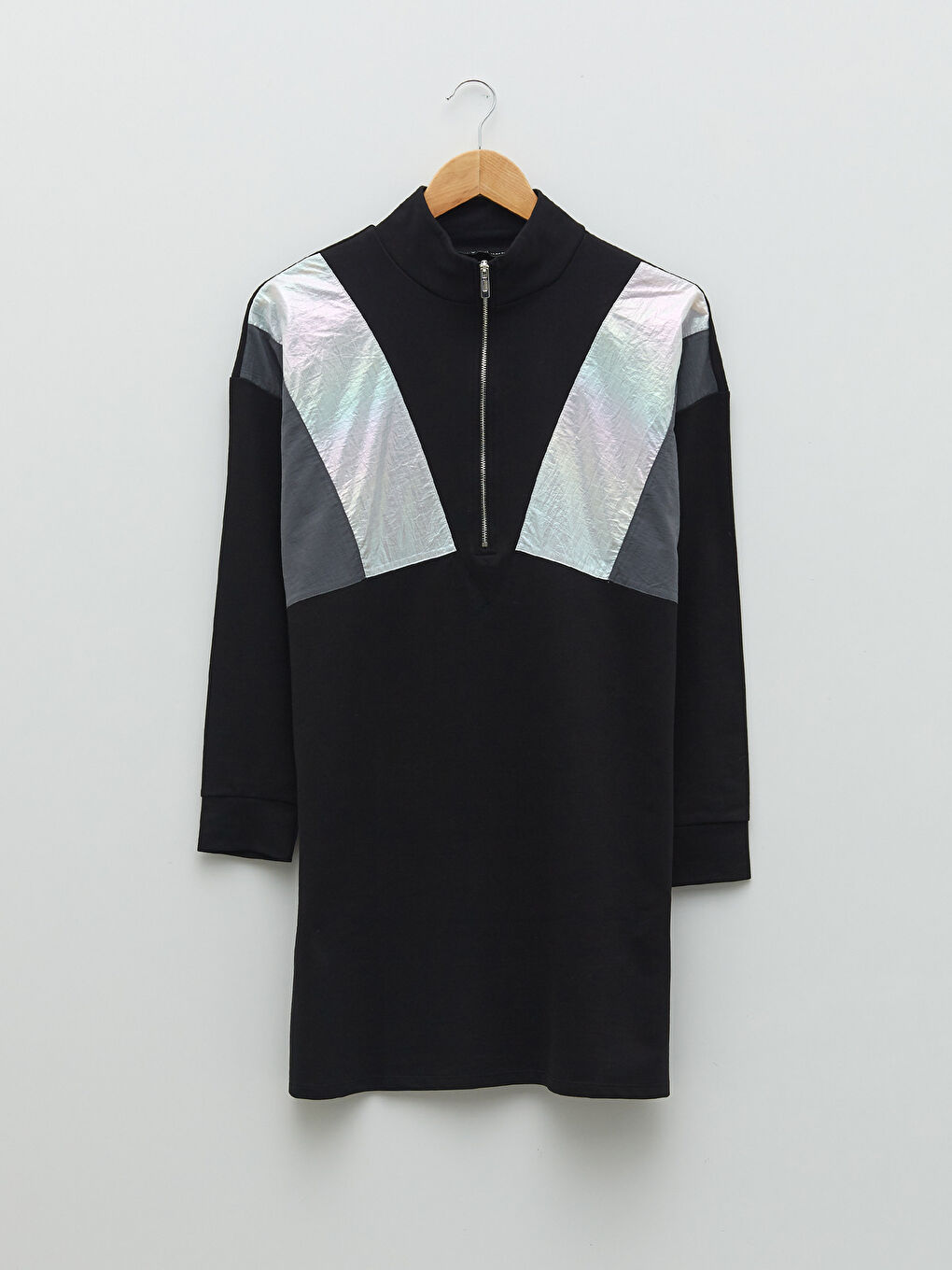 Standing Collar Color Block Long Sleeve Women's Sweatshirt Tunic-5