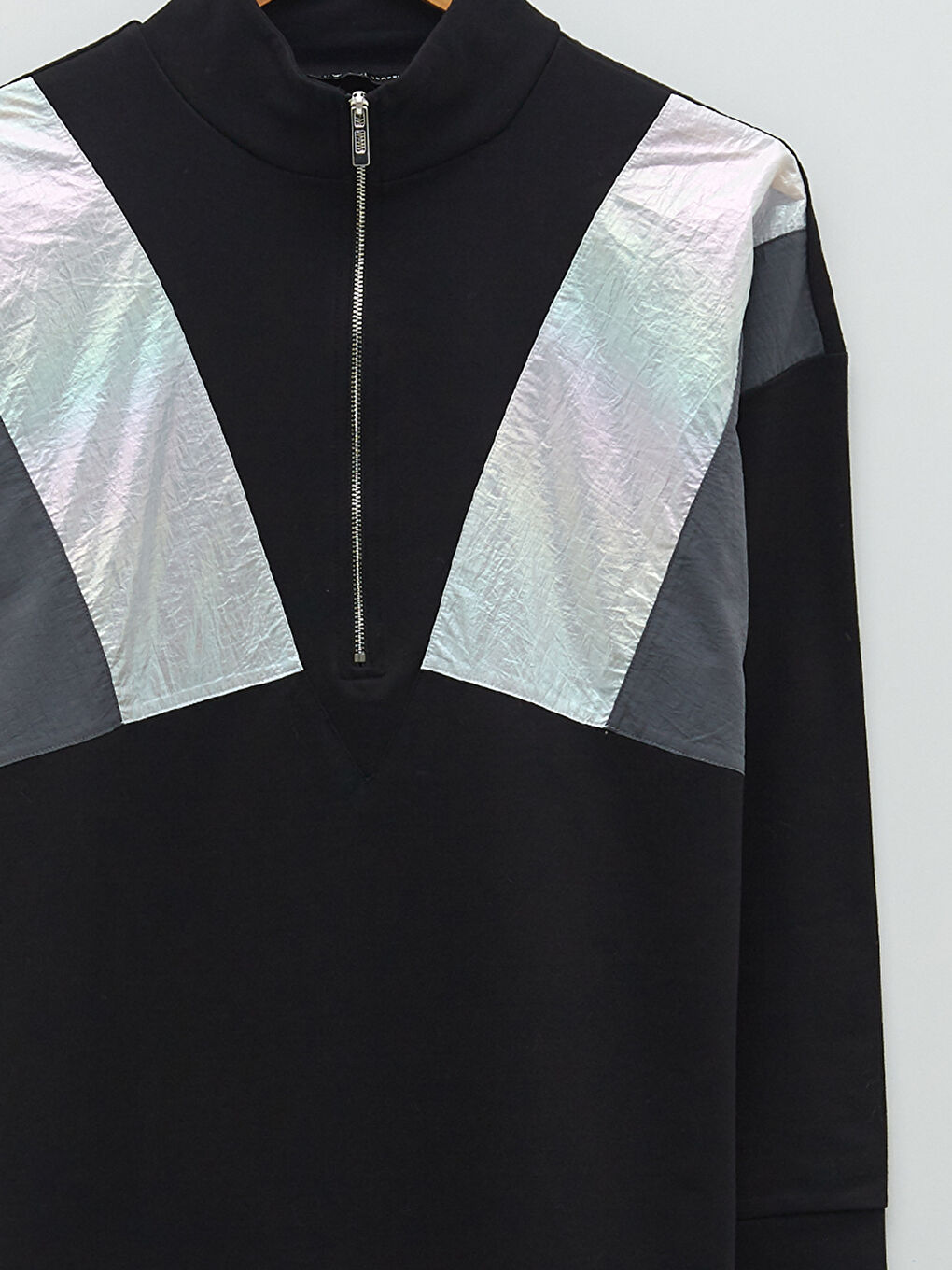 Standing Collar Color Block Long Sleeve Women's Sweatshirt Tunic-7