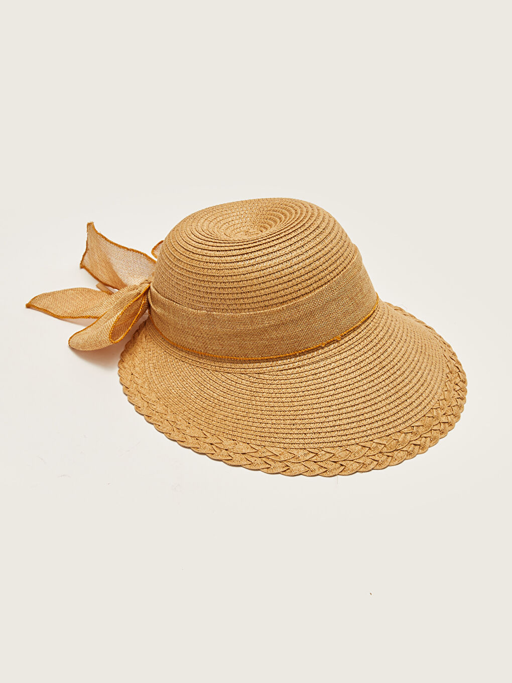 Pălărie cu vizieră de paie detaliată cu panglică pentru femei-3