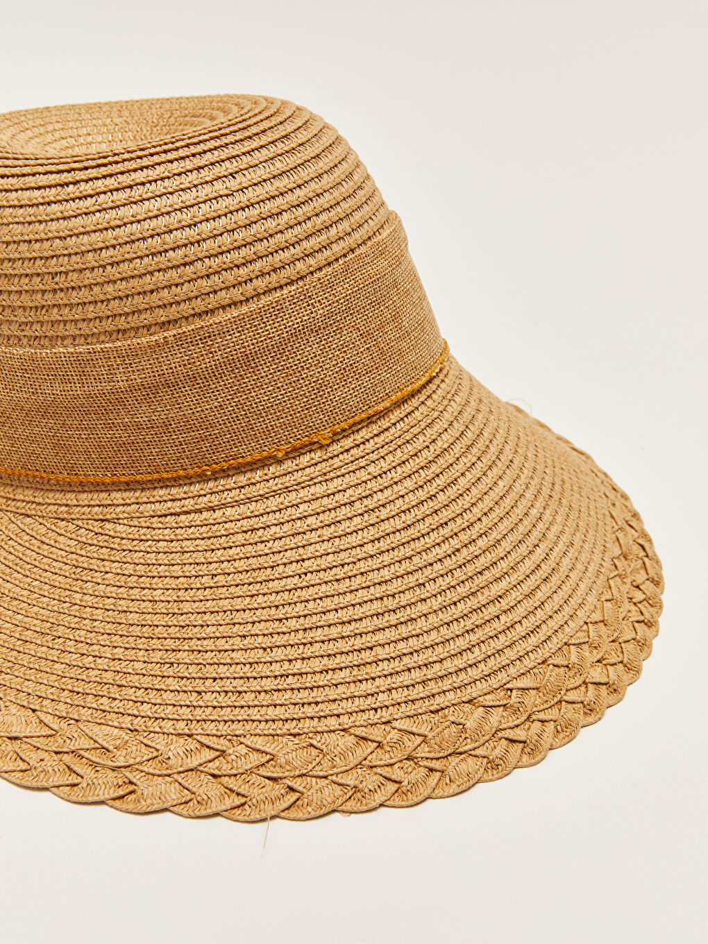 Pălărie cu vizieră de paie detaliată cu panglică pentru femei-5