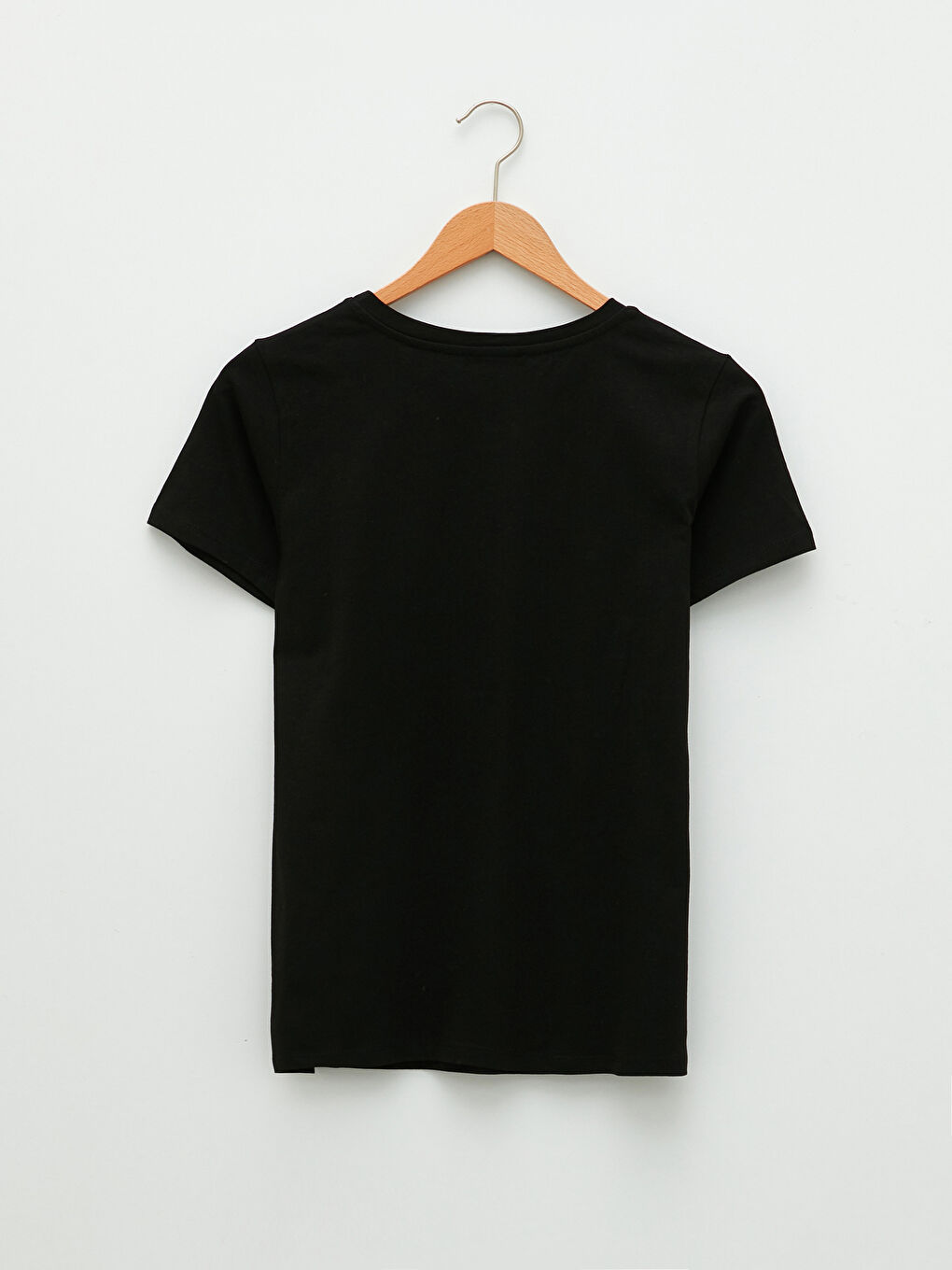 Siyah Bisiklet Yaka Baskılı Kısa Kollu Pamuklu Kadın Tişört-6