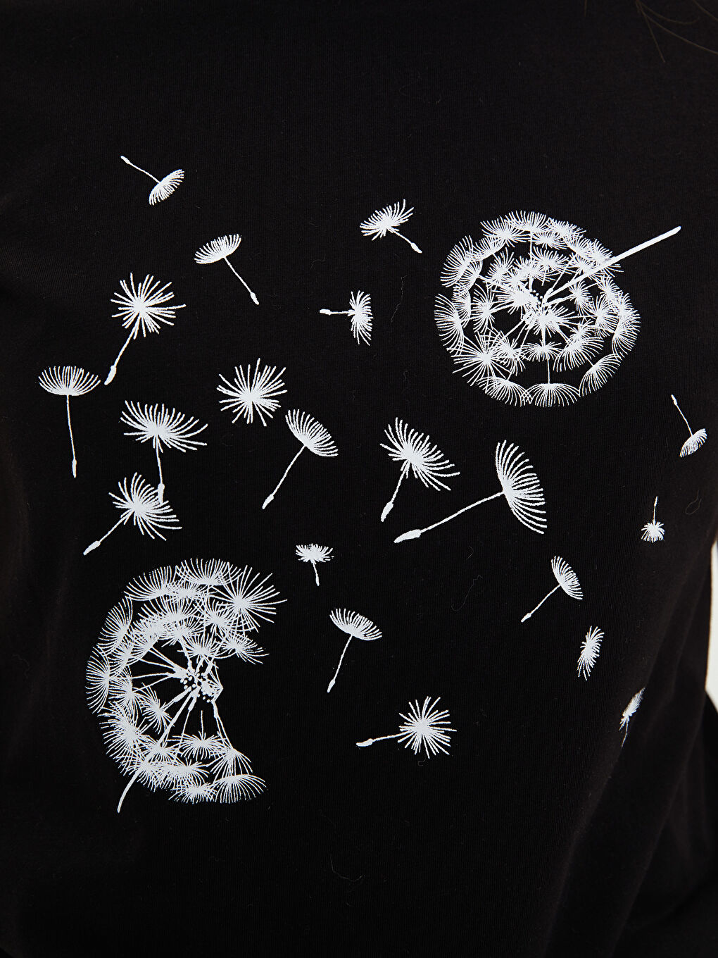 Siyah Bisiklet Yaka Baskılı Kısa Kollu Pamuklu Kadın Tişört-3