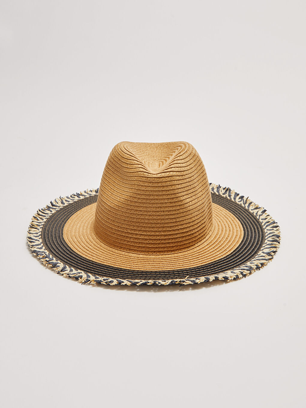 Bej Renk Bloklu Kadın Hasır Fötr Şapka-1