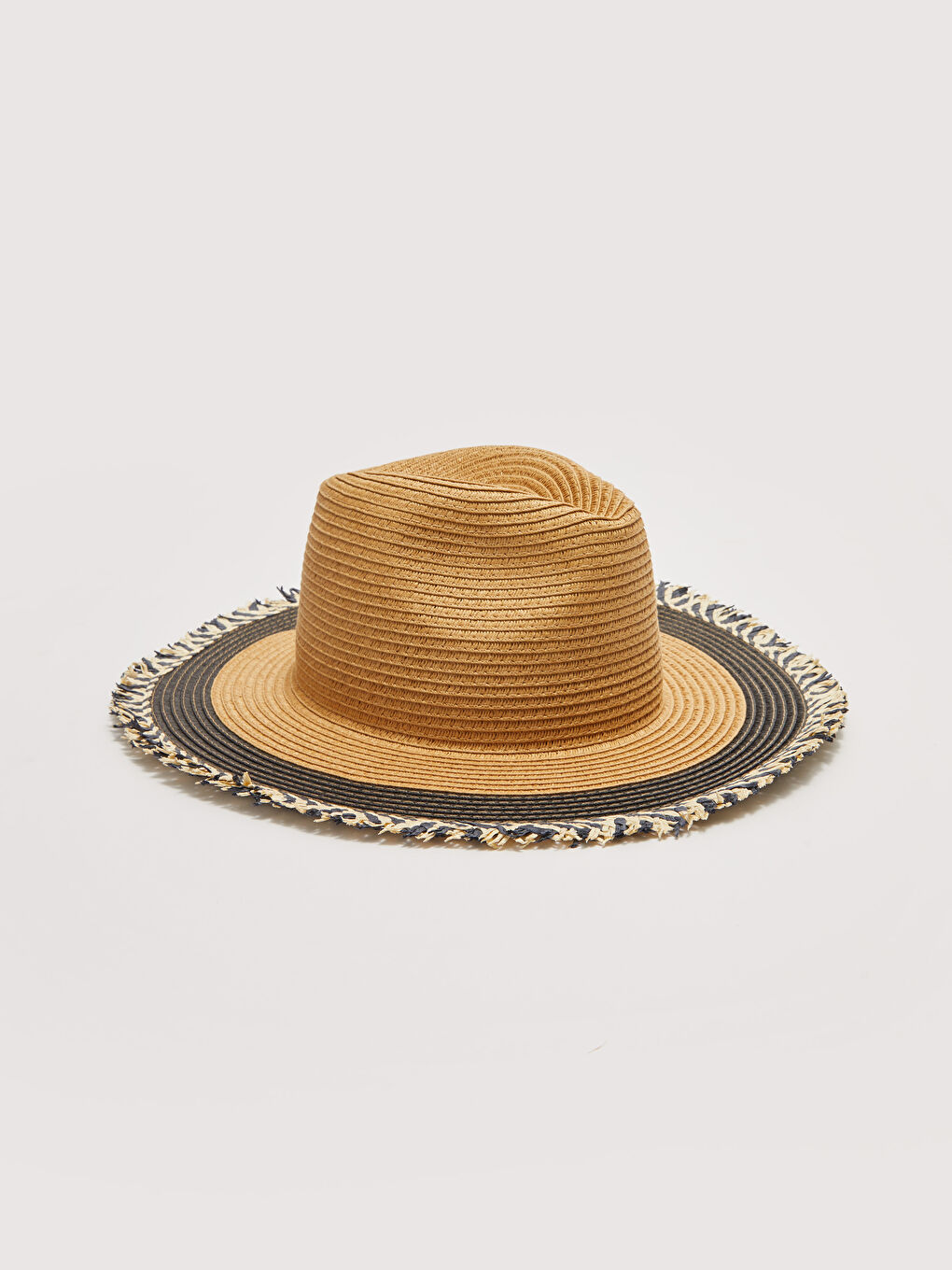 Bej Renk Bloklu Kadın Hasır Fötr Şapka-2