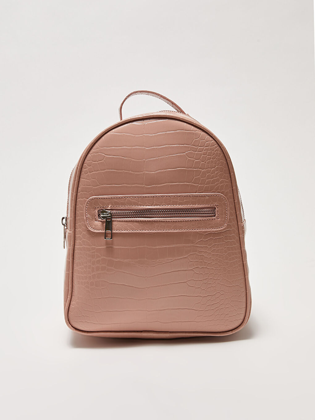 Pembe Deri Görünümlü Kendinden Desenli Kadın Sırt Çantası-2