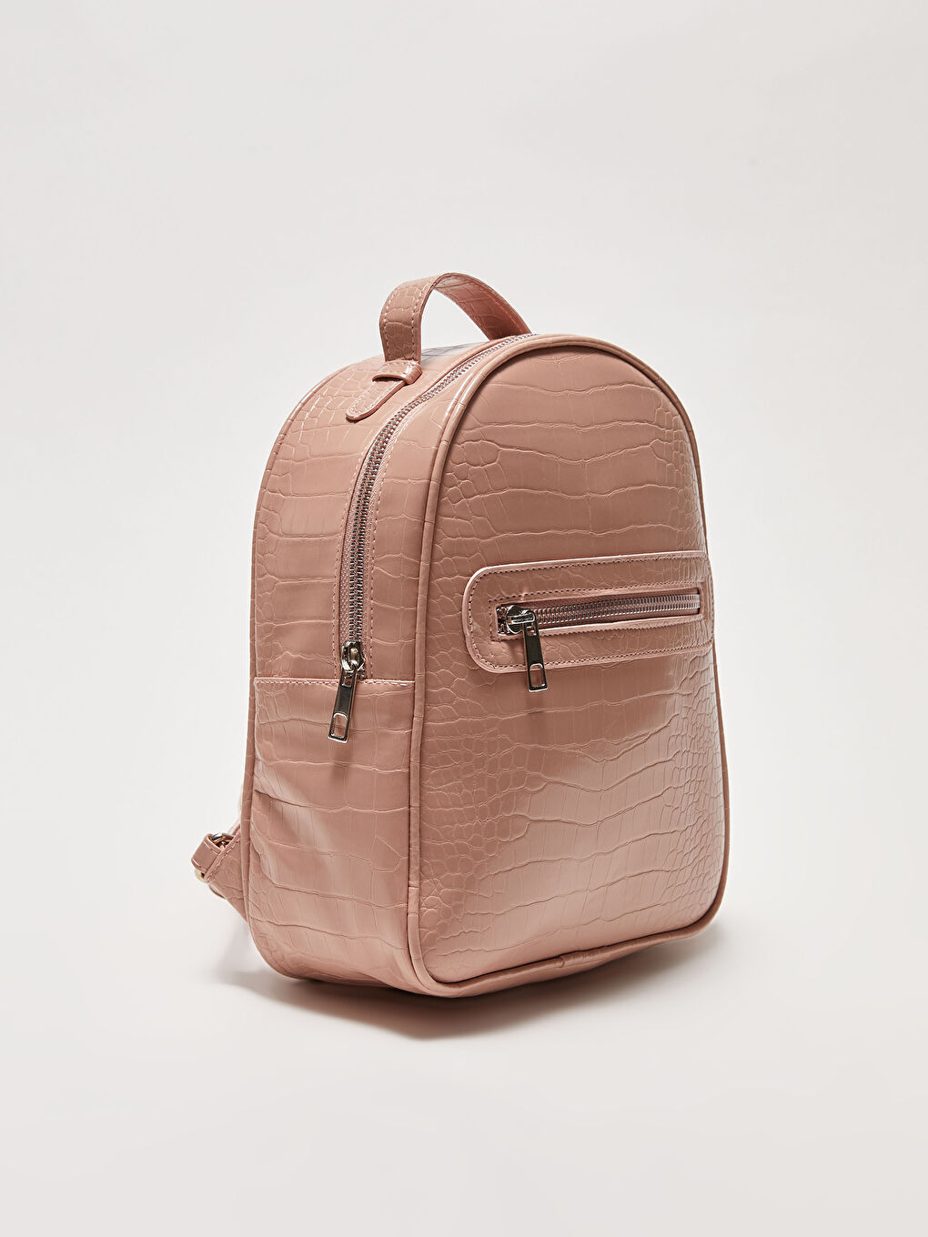 Pembe Deri Görünümlü Kendinden Desenli Kadın Sırt Çantası-3