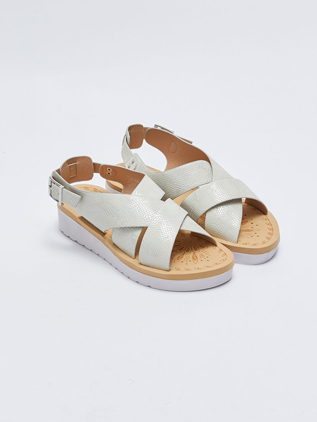 Gemusterte Damen Sandalen mit gekreuzten Riemen