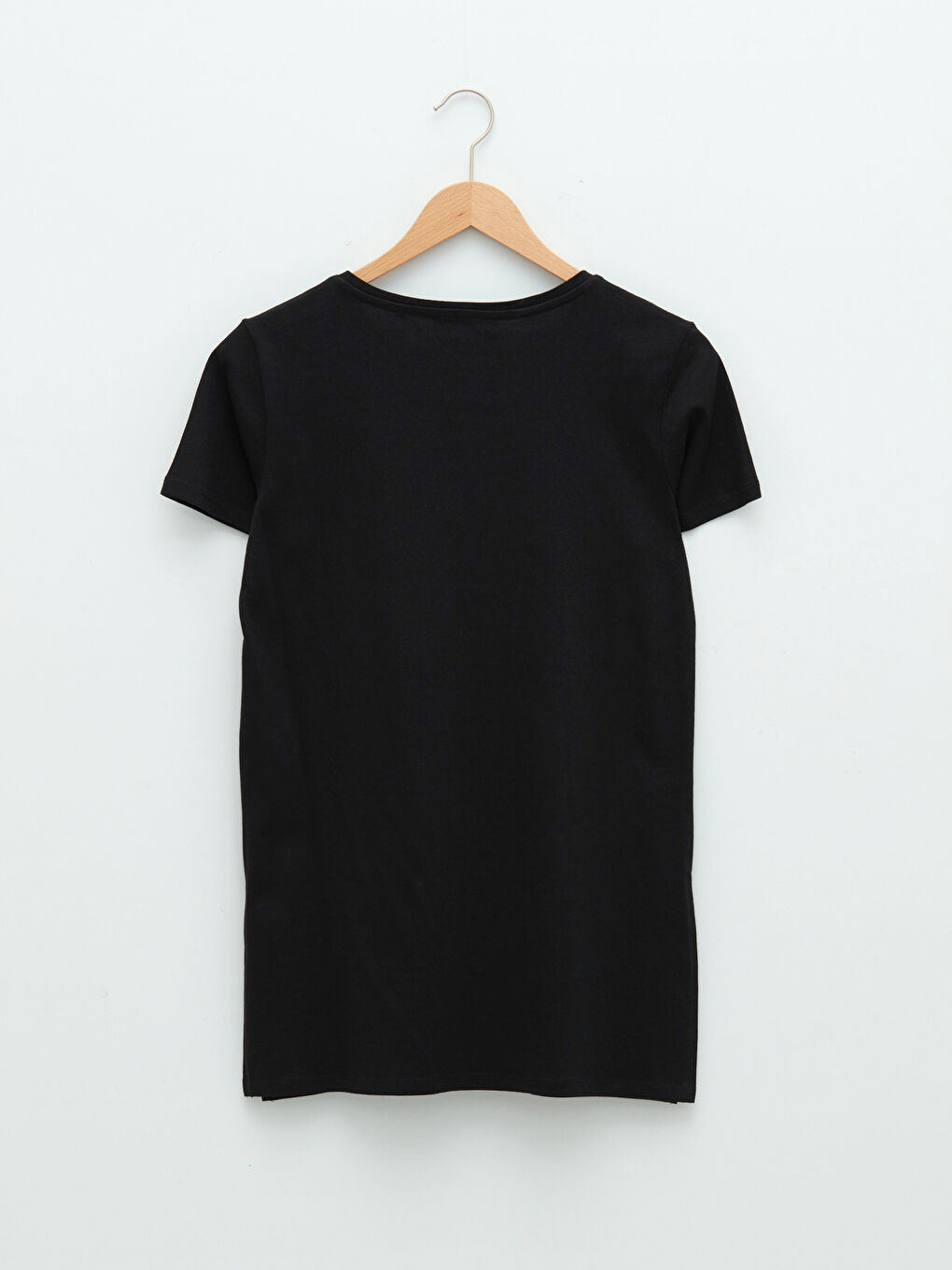 Siyah Bisiklet Yaka Düz Kısa Kollu Kadın Tişört-6