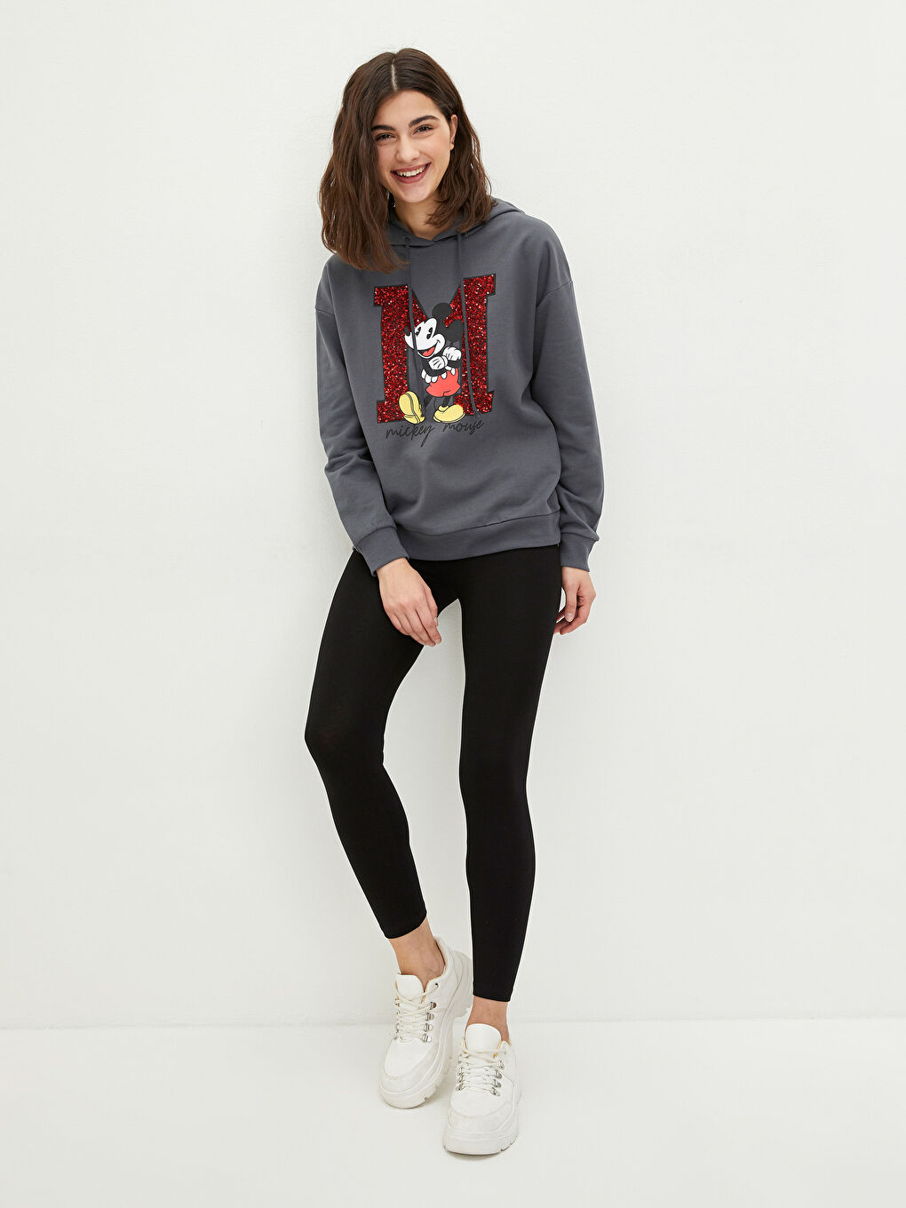 Siyah Kadın Beli Lastikli Düz Tayt Pantolon