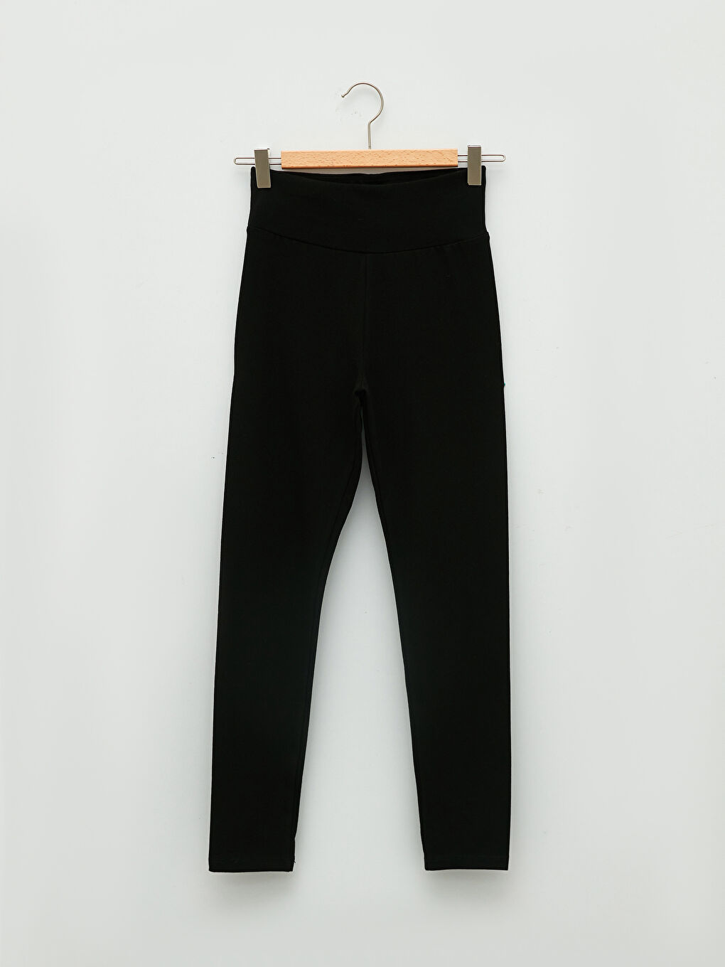 Siyah Kadın Beli Lastikli Düz Tayt Pantolon-6