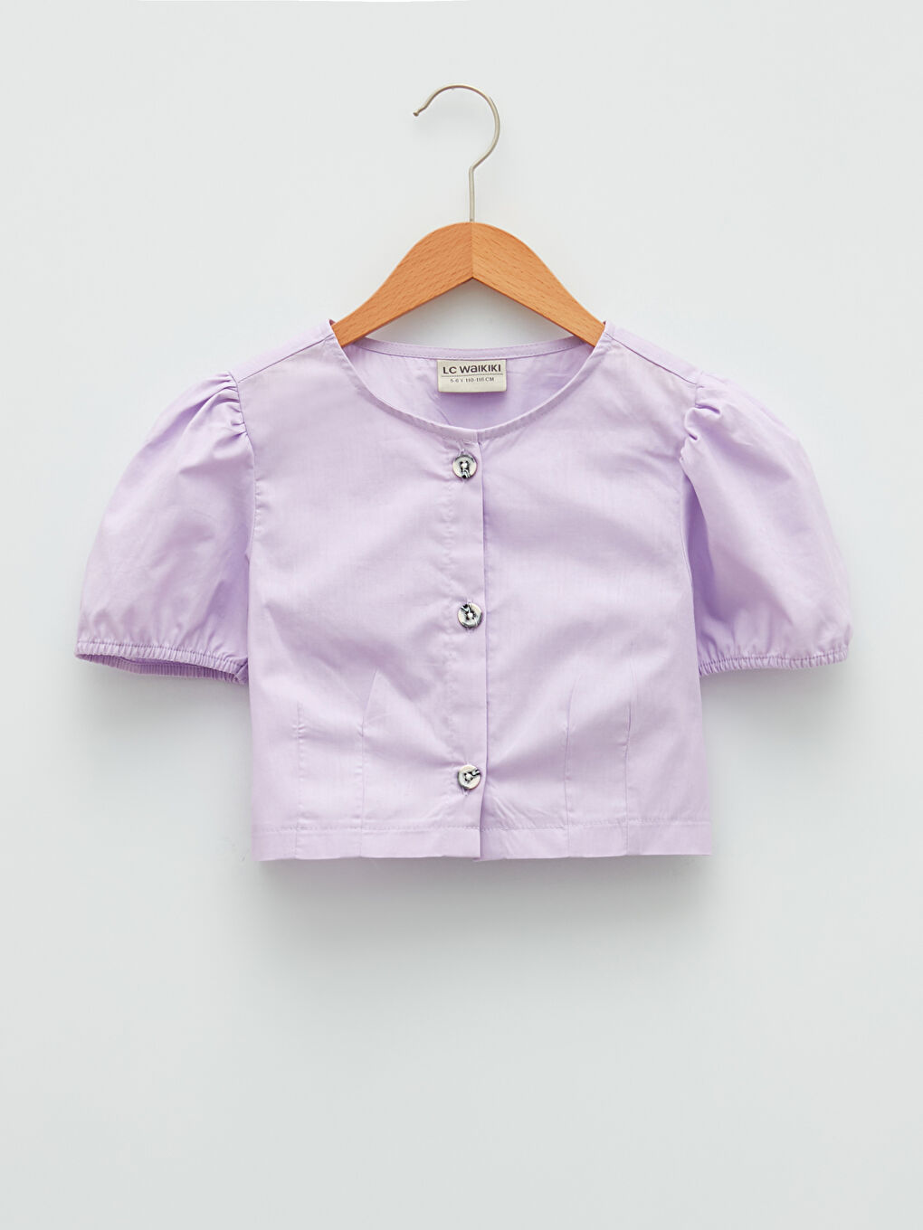 Blouse Fille Basique à Manches Courtes en Popeline à Col Rond