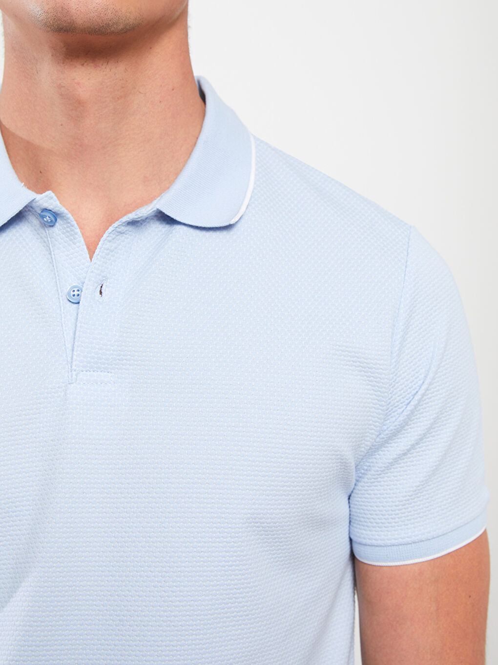 Ерлерге арналған поло жағалы қысқа жең өрнексіз футболка-3