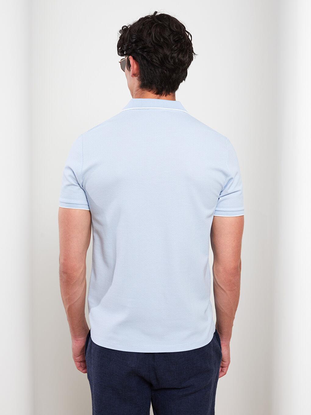 Ерлерге арналған поло жағалы қысқа жең өрнексіз футболка-4