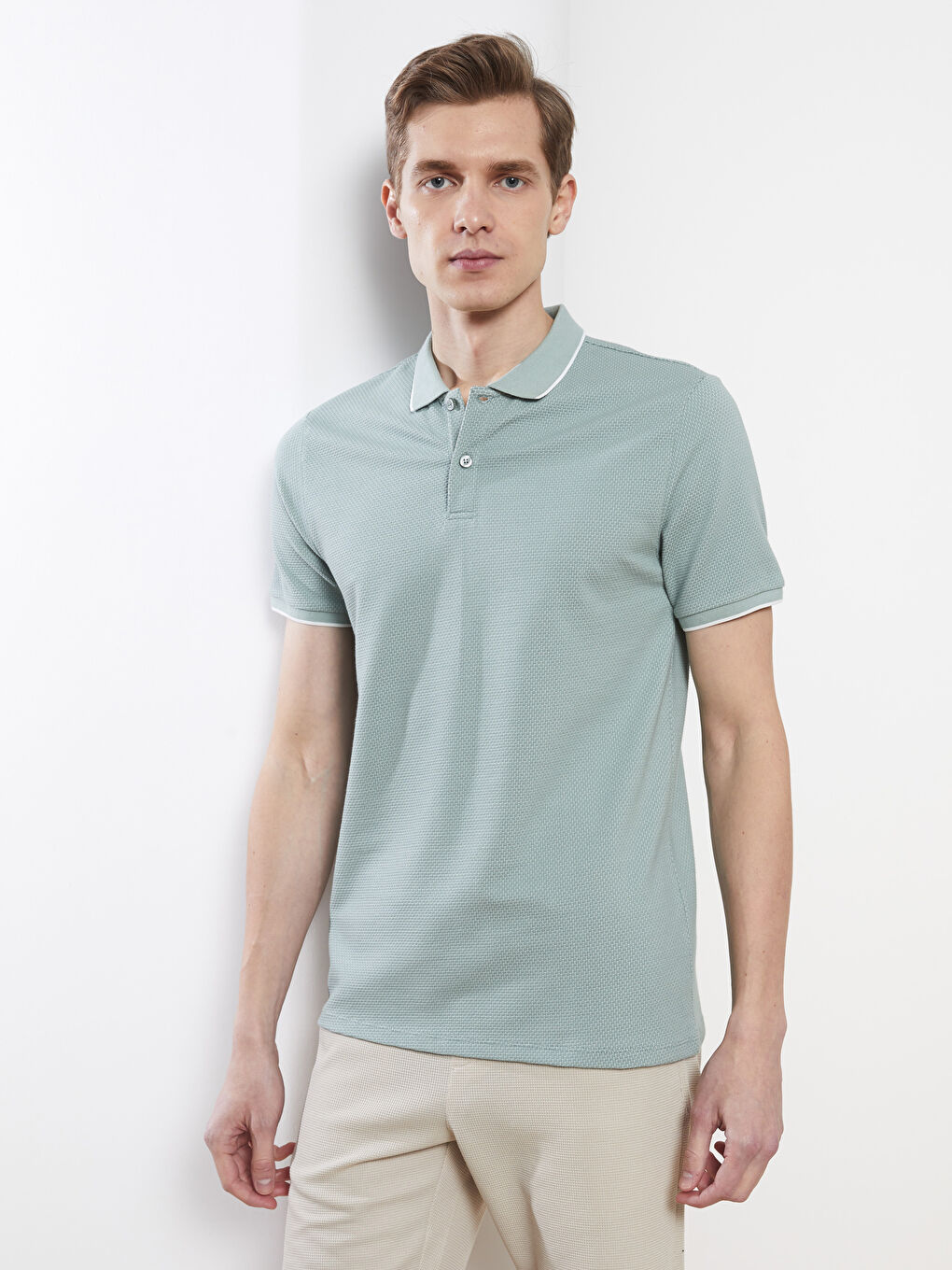 Yeşil Polo Yaka Kısa Kollu Basic Erkek Tişört