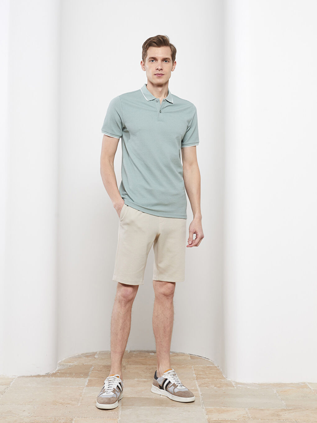 Yeşil Polo Yaka Kısa Kollu Basic Erkek Tişört-2