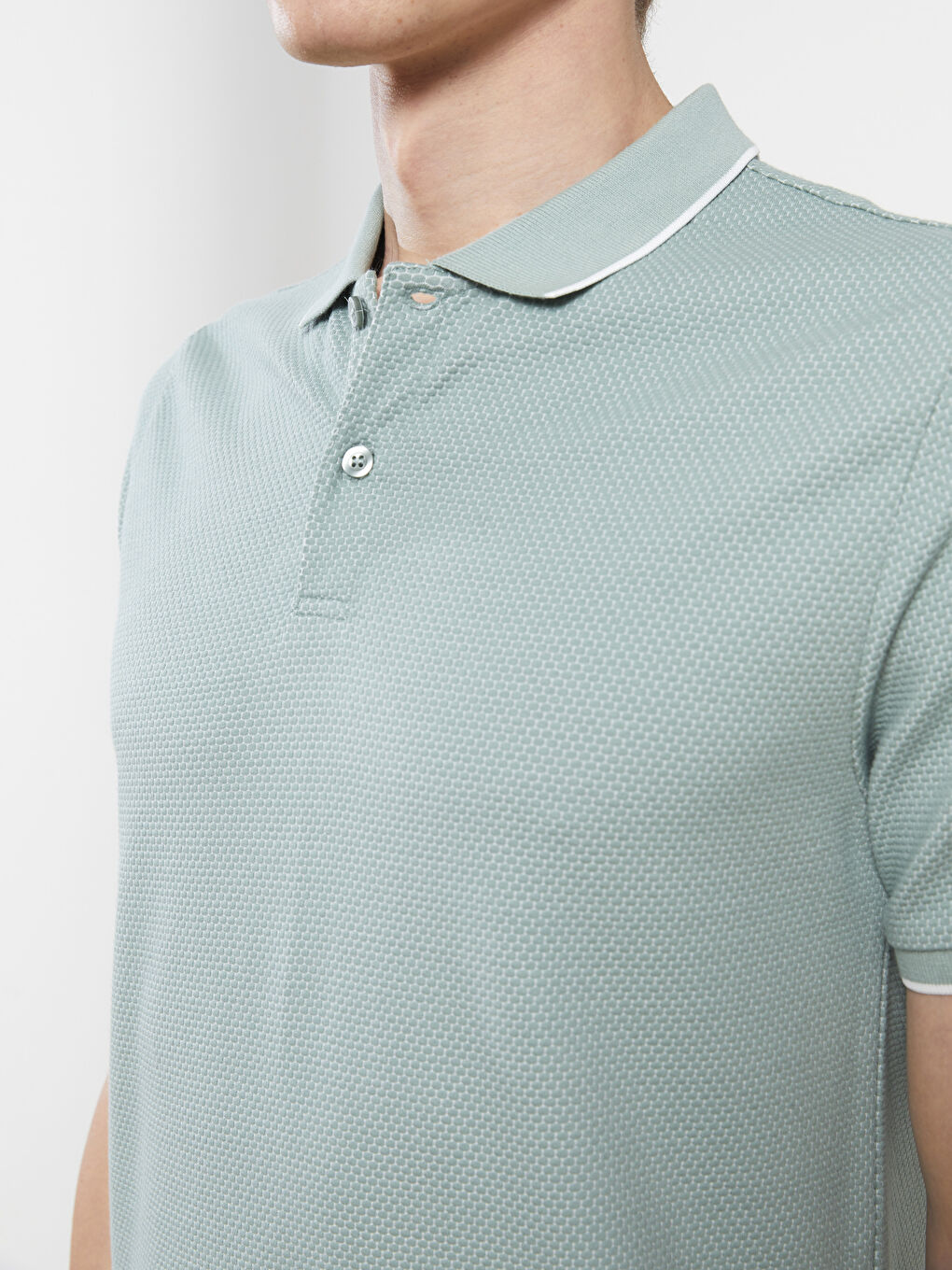 Yeşil Polo Yaka Kısa Kollu Basic Erkek Tişört-3