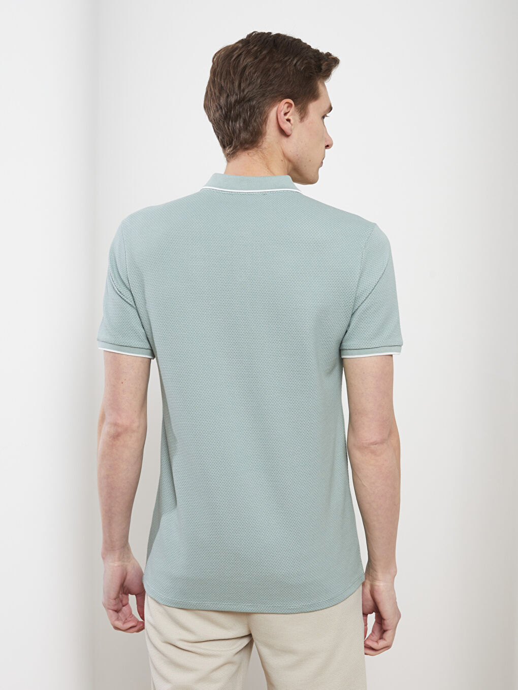 Yeşil Polo Yaka Kısa Kollu Basic Erkek Tişört-4