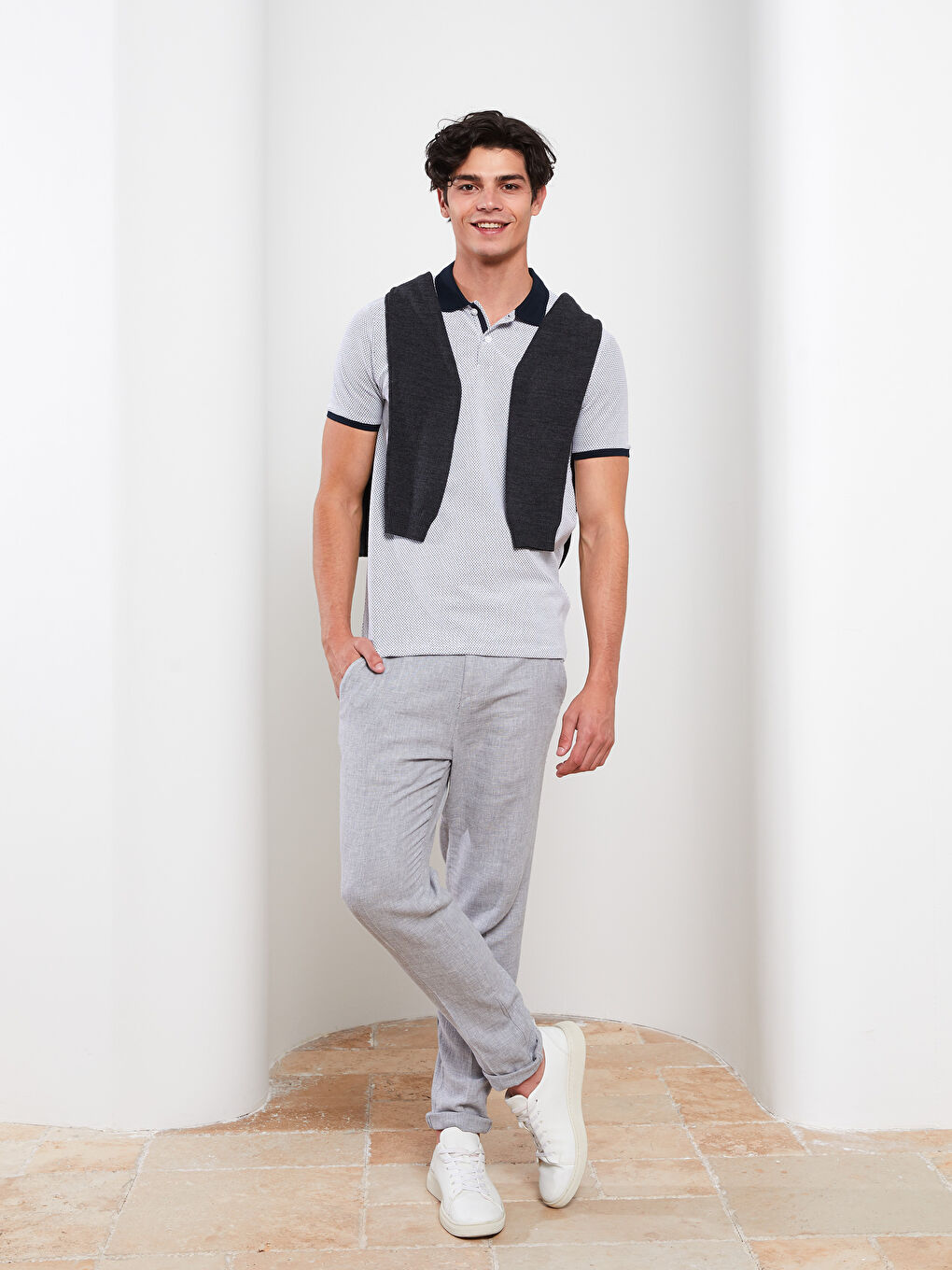 Beyaz Polo Yaka Kısa Kollu Basic Erkek Tişört