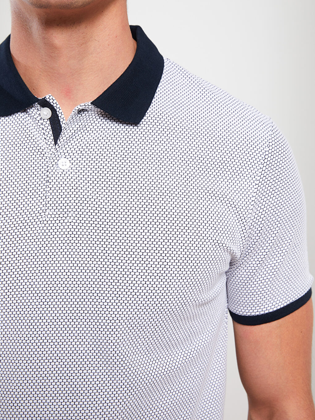 Beyaz Polo Yaka Kısa Kollu Basic Erkek Tişört-3