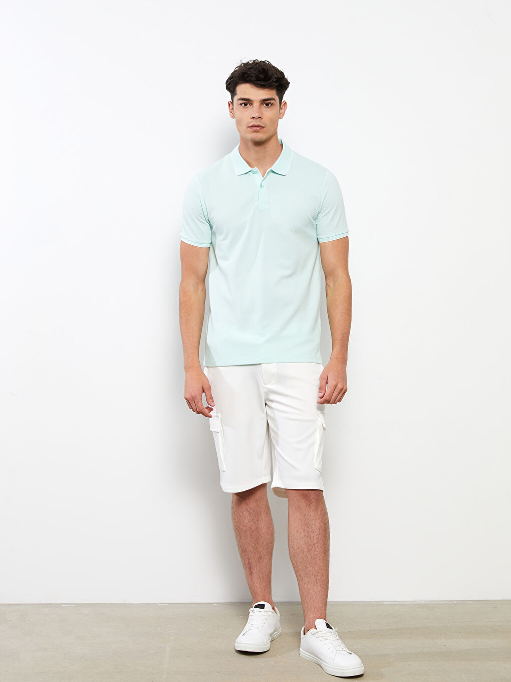 Yeşil Polo Yaka Kısa Kollu Basic Erkek Tişört-1