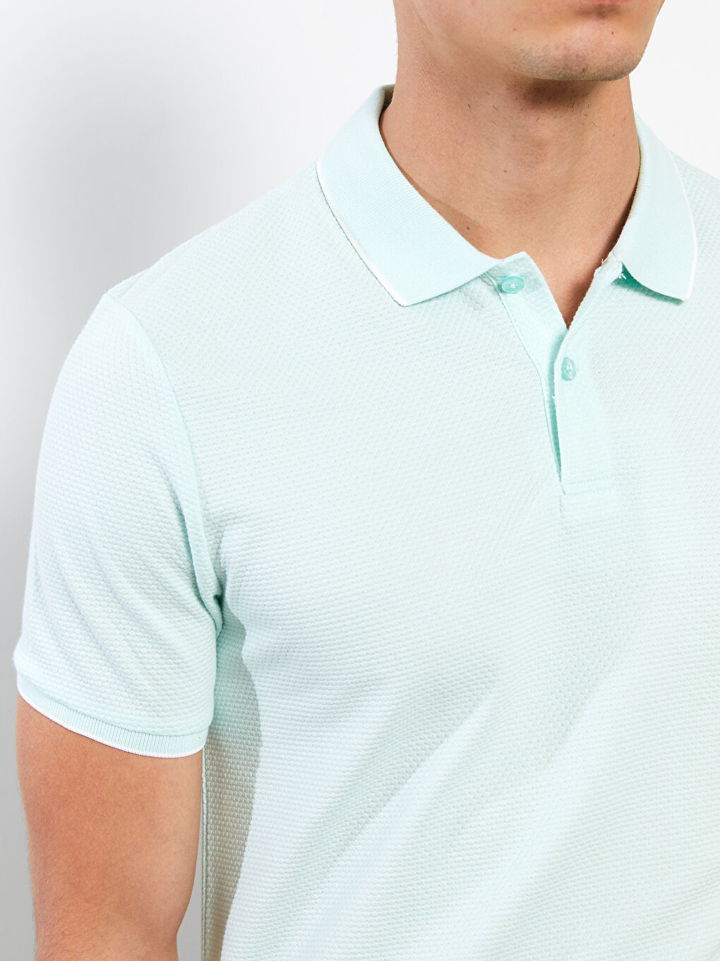 Yeşil Polo Yaka Kısa Kollu Basic Erkek Tişört-2