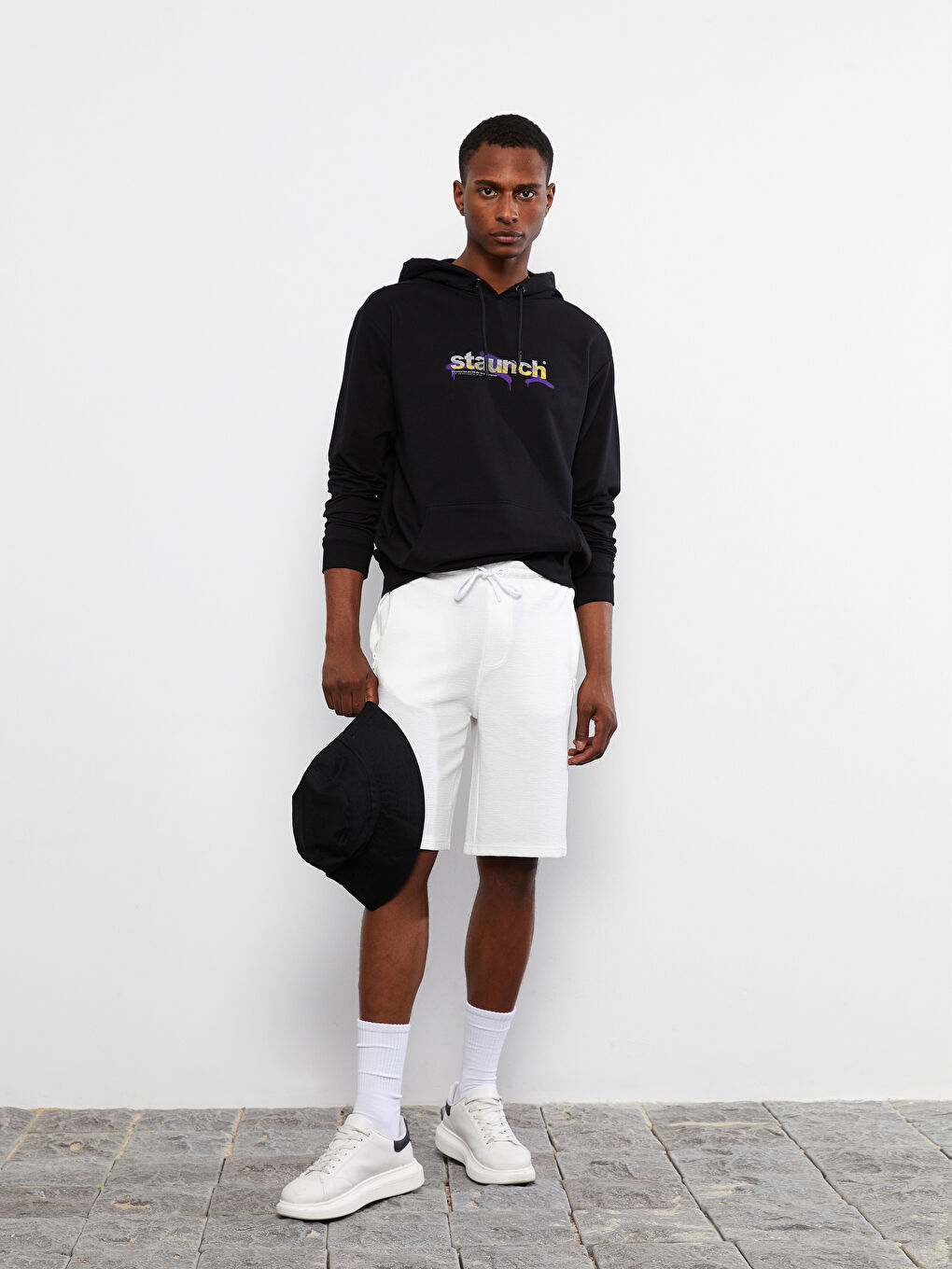 Beyaz Standart Kalıp Örme Erkek Şort