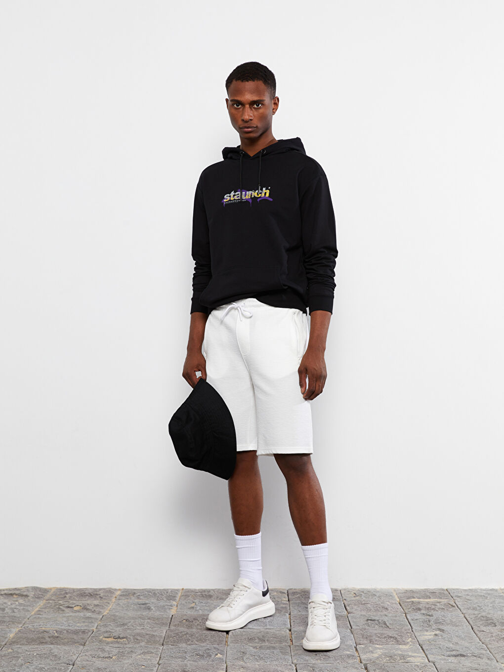 Beyaz Standart Kalıp Örme Erkek Şort-1