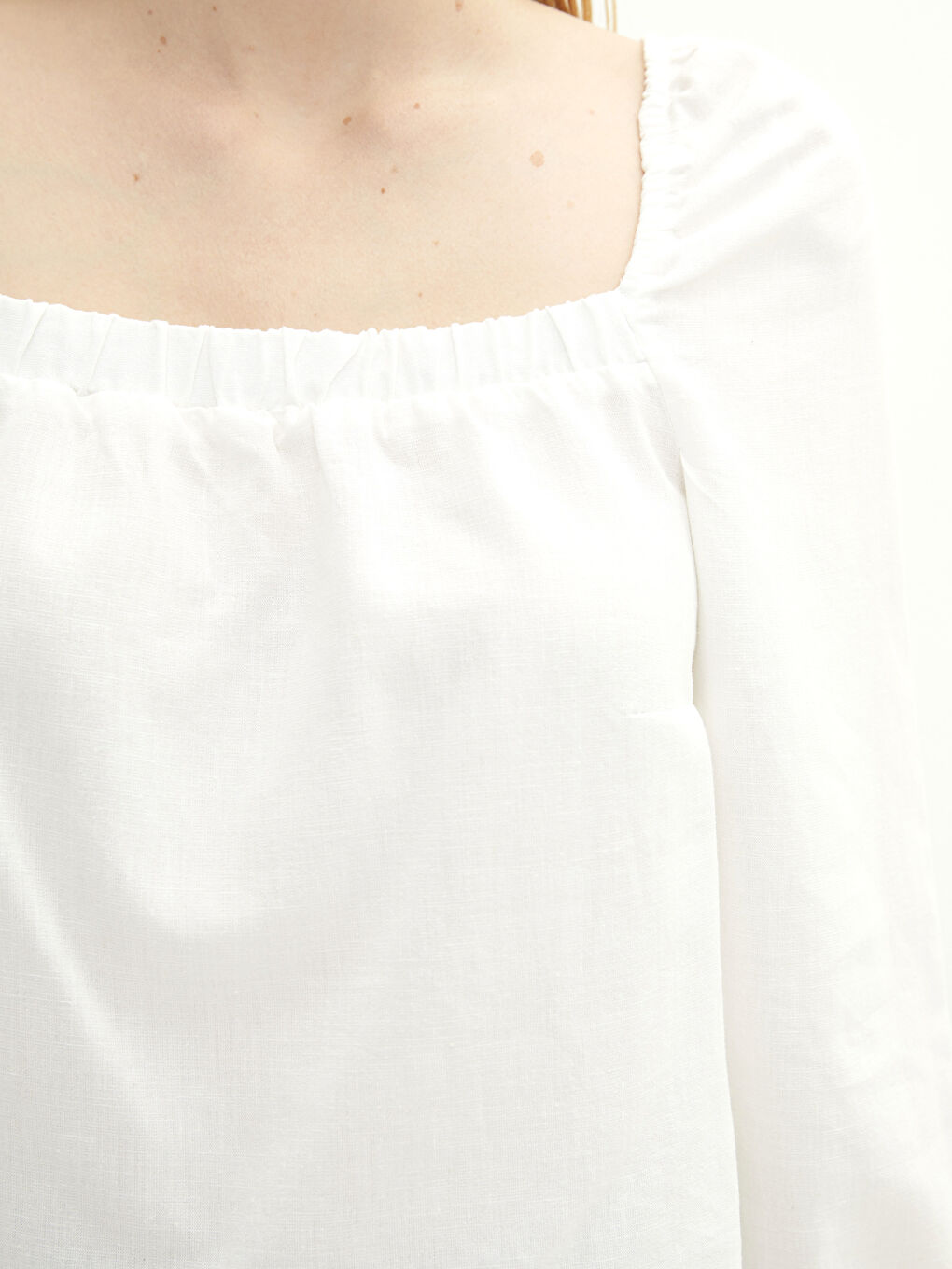 Square Collar Plain Poplin Women's Blouse-3