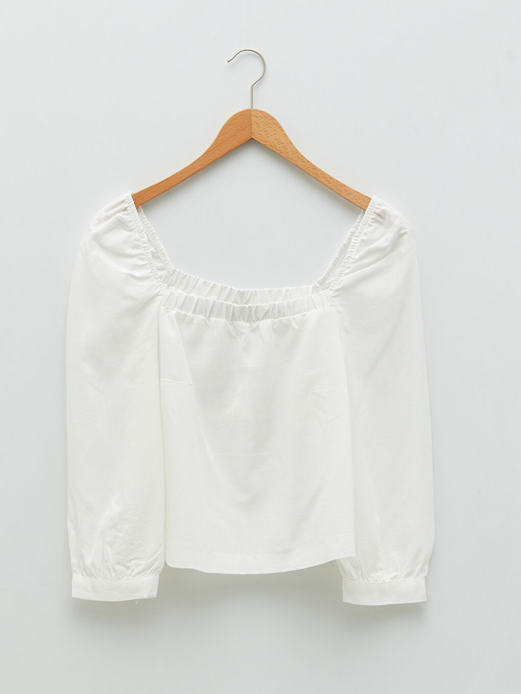 Square Collar Plain Poplin Women's Blouse-5