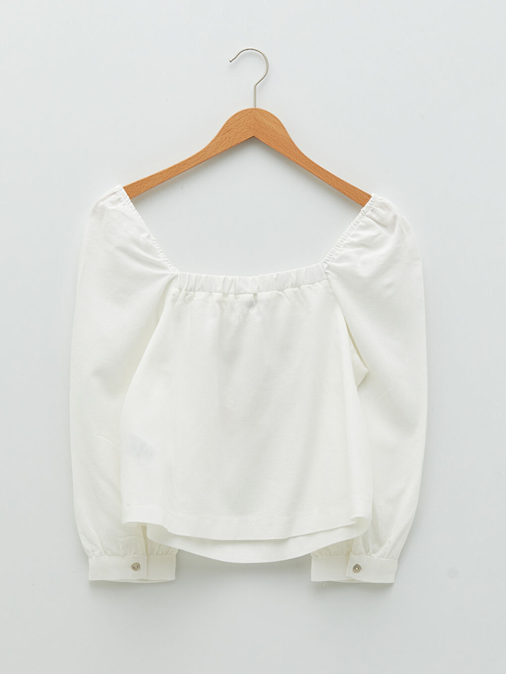 Square Collar Plain Poplin Women's Blouse-6