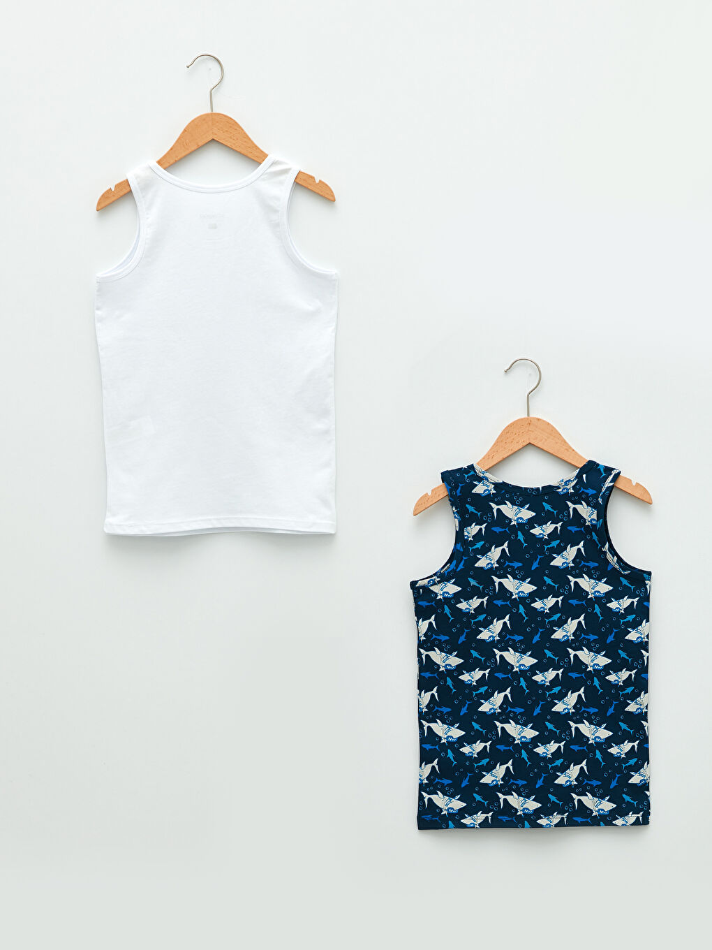 Дөңгелек жағалы принтті трикотаж ұлдарға арналған майка 2 данадан тұратын-1