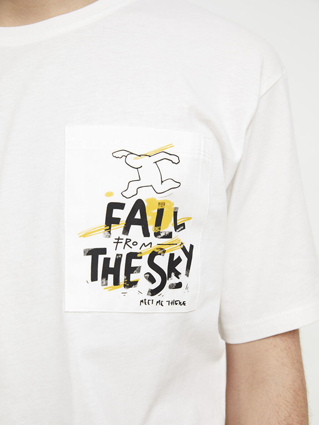 Beyaz Bisiklet Yaka Kısa Kollu Baskılı Penye Erkek Tişört-4