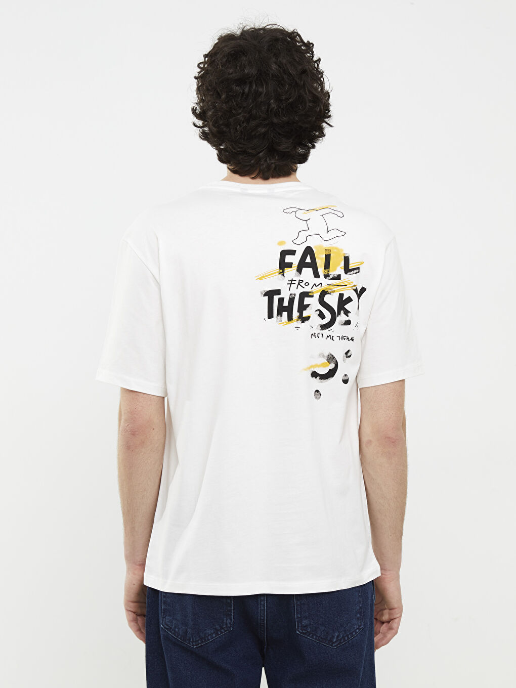 Beyaz Bisiklet Yaka Kısa Kollu Baskılı Penye Erkek Tişört-5