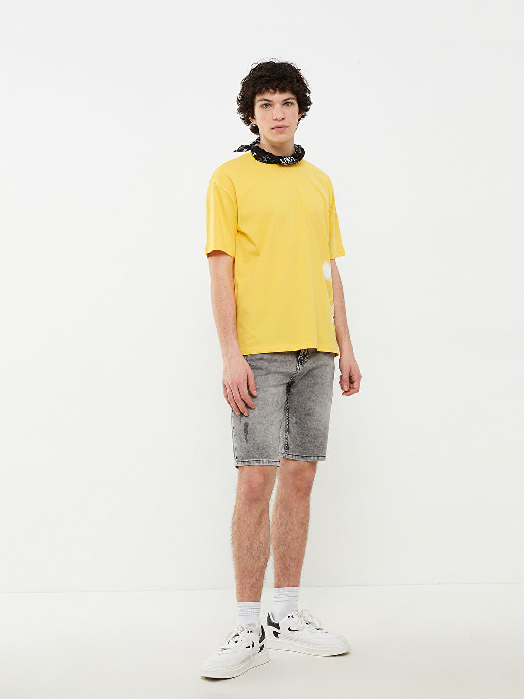 Sarı Bisiklet Yaka Kısa Kollu Baskılı Penye Erkek Tişört-4